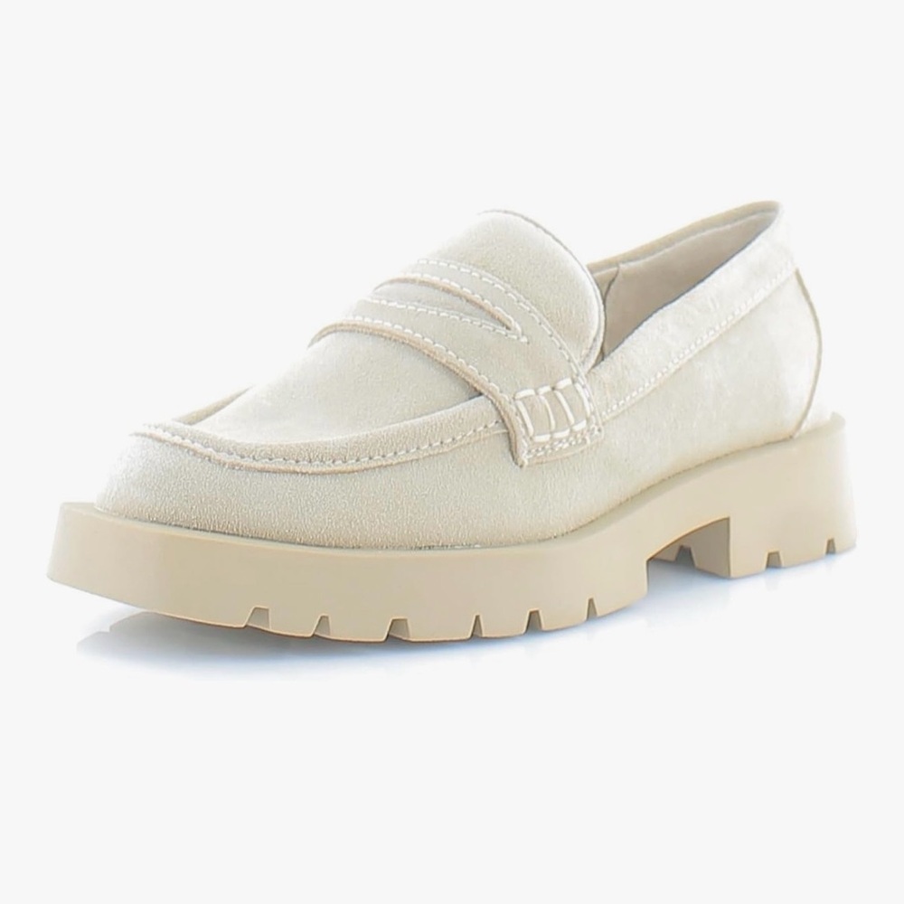 Dolce Vita Elias Dune Suede Penny Loafer Size 9.5 Beige Chunky Lug Sole NEW